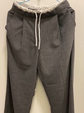 Zara wide-leg, draw -string, zipped pants in grey with white waist